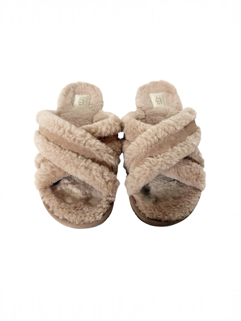 UGG Scuffita Womens Chestnut Genuine‎ Shearling Cross Band Plush Slipper Size 10